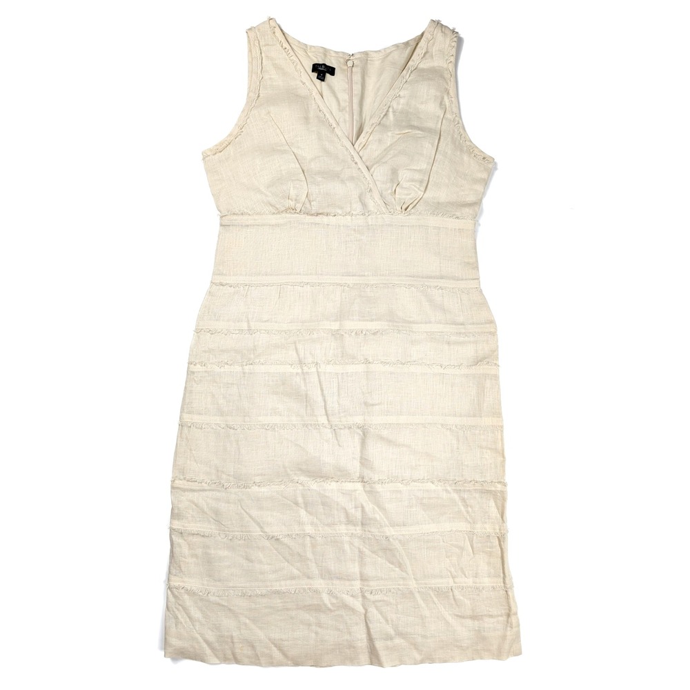 Talbots Ivory Tan Sleveless Tiered Linen‎ V-Neck Zip Dress Women's Size 4